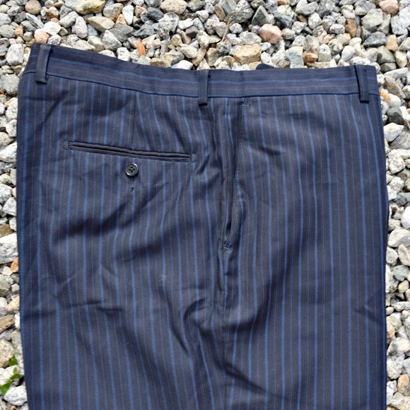 MARC TULIO PARIS TAILORED PANTS PIN STRIPE NAVY BLUE POLY / RAYON BAGGY STYLE - Picture 6 of 7